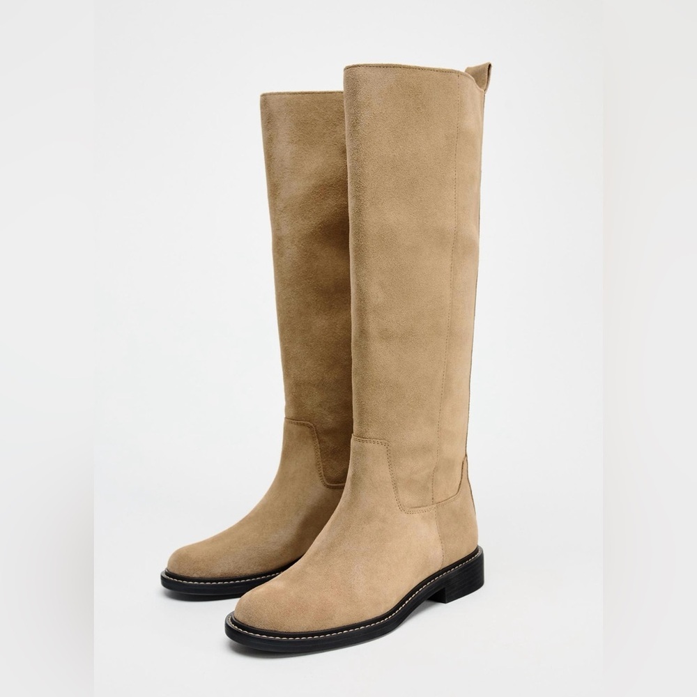Zara Beige Tall Combat Boots